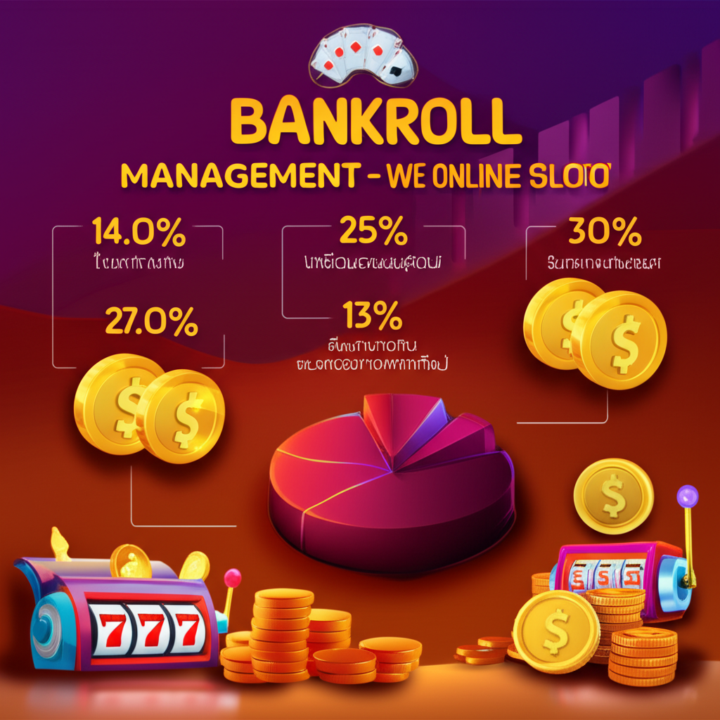 อินโฟกราฟิกแสดงการจัดการเงินเล่นสล็อตออนไลน์ แบ่งงบประมาณรายวัน รายสัปดาห์ และรายเดือน พร้อมสัญลักษณ์เหรียญและสล็อต