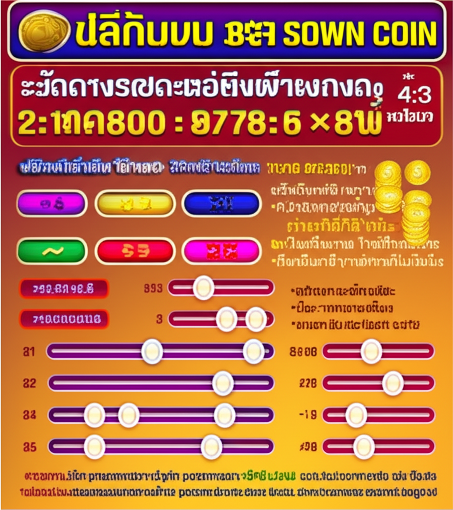 แผนภาพแสดงการตั้งค่า Bet Size และ Coin Value สำหรับเกมสล็อต พร้อมตัวอย่างการคำนวณและคำแนะนำสำหรับผู้เล่นทุนน้อย