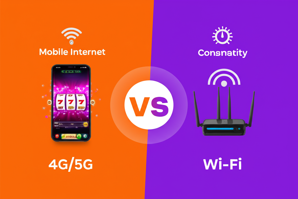 ภาพเปรียบเทียบระหว่างเน็ตมือถือ 4G/5G กับ Wi-Fi สำหรับการเล่นสล็อตออนไลน์ที่ลื่นไหล