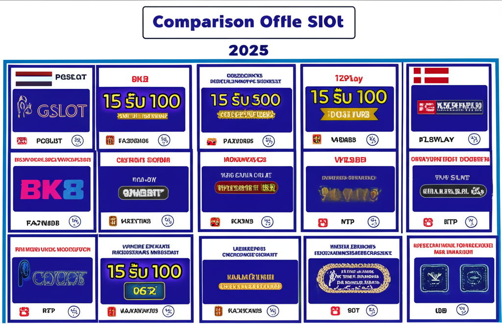 ตารางเปรียบเทียบเว็บสล็อตยอดนิยมในประเทศไทยปี 2025 พร้อมโลโก้เว็บ, ใบอนุญาต, โปรโมชั่น, ระบบฝากถอน, อัตราการจ่าย และบริการลูกค้า