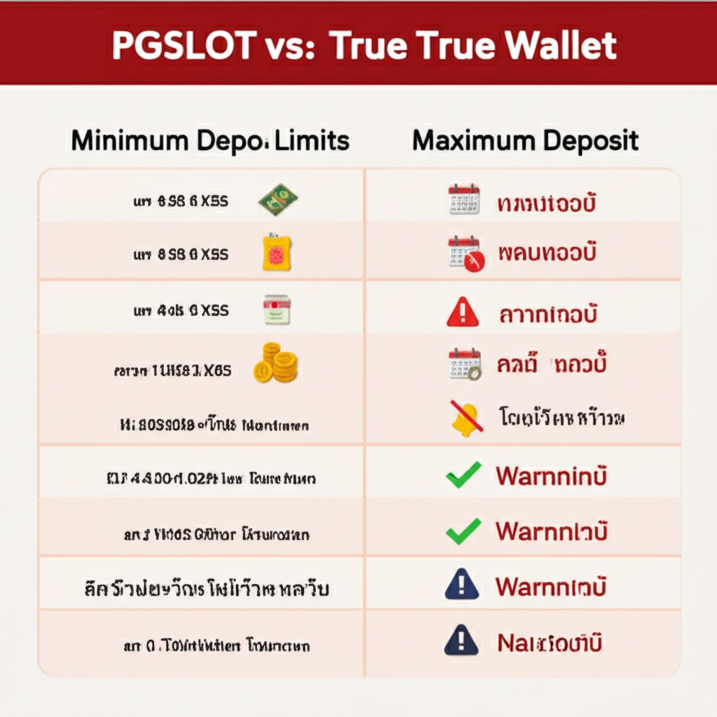 ตารางเปรียบเทียบวงเงินฝากขั้นต่ำและสูงสุดผ่านทรูวอเลทสำหรับ PGSLOT