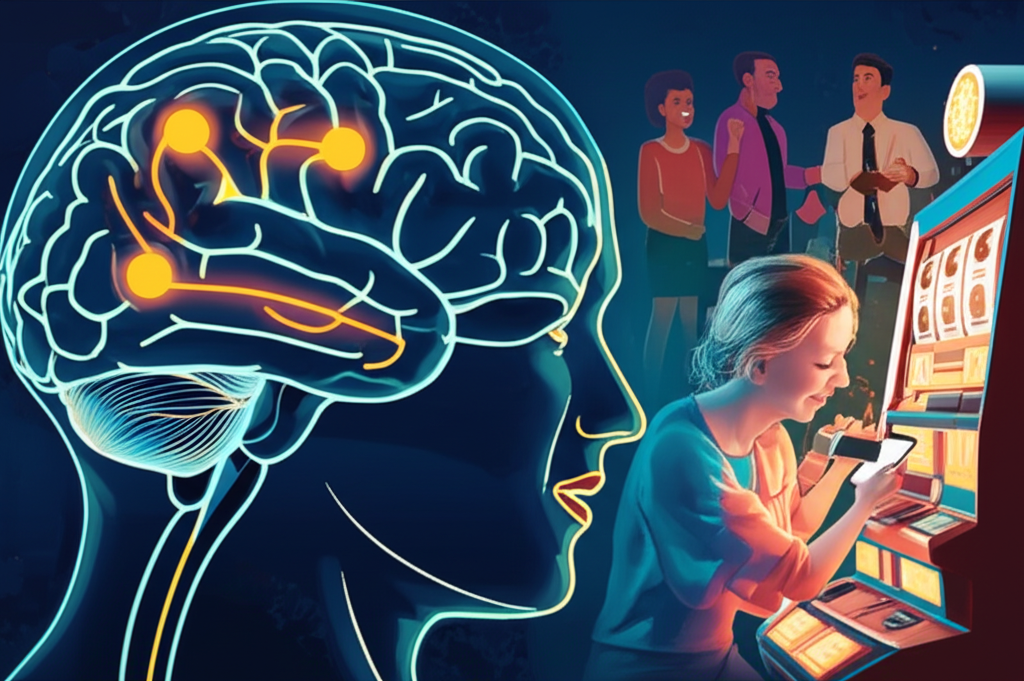 ภาพแสดงระบบรางวัลโดปามีนในสมองวัยรุ่นที่ตอบสนองต่อการเล่นสล็อตออนไลน์และปัจจัยทางสังคม