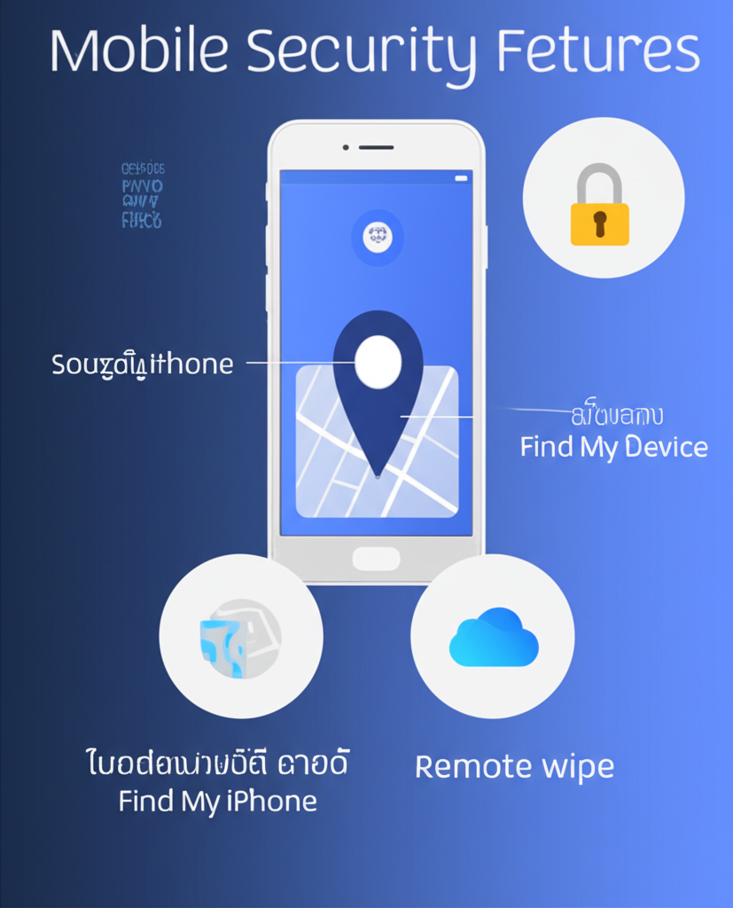 การใช้ฟีเจอร์ความปลอดภัยของมือถือ เช่น Google Find My Device และ iCloud Find My iPhone เพื่อป้องกันข้อมูลรั่วไหล