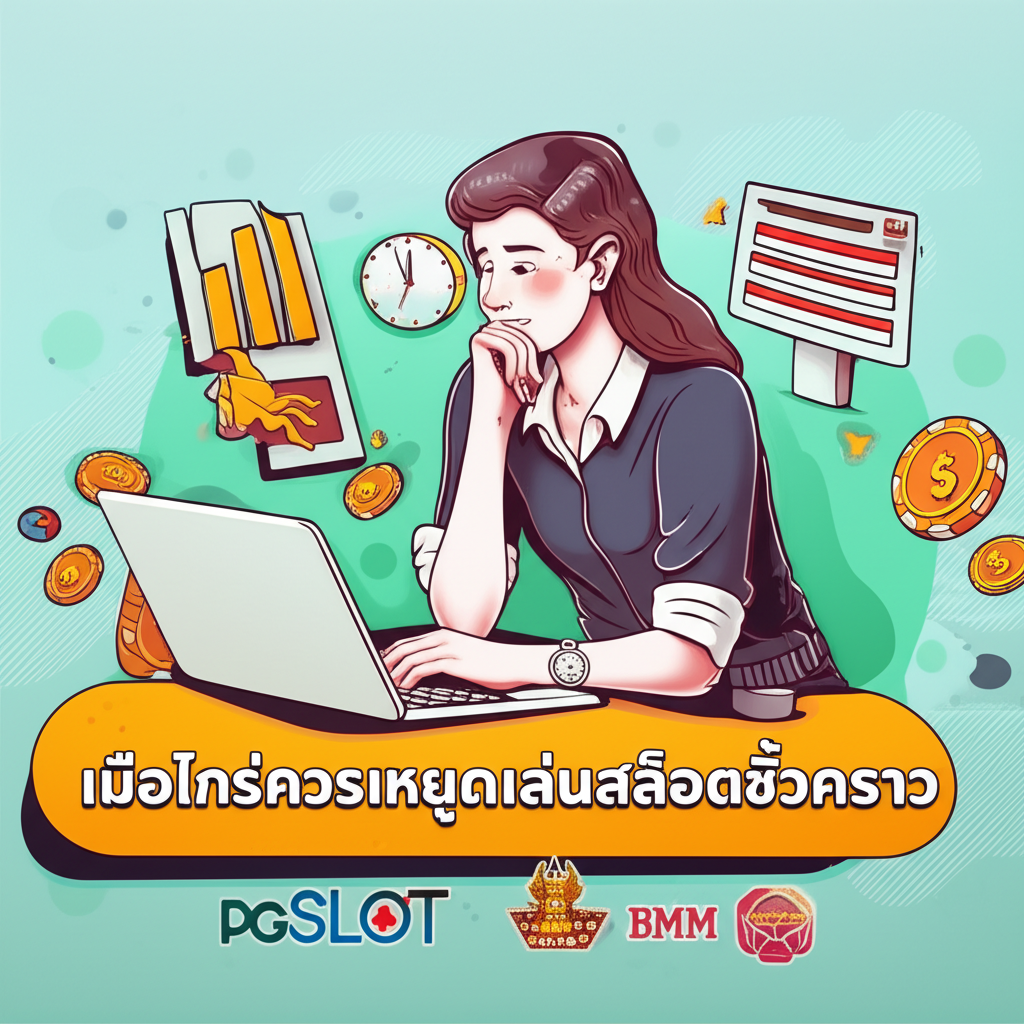 ภาพประกอบมืออาชีพแสดงถึงการหยุดพักเล่นสล็อตออนไลน์อย่างรับผิดชอบ พร้อมสัญลักษณ์การจัดการงบประมาณและเวลาที่เหมาะสม