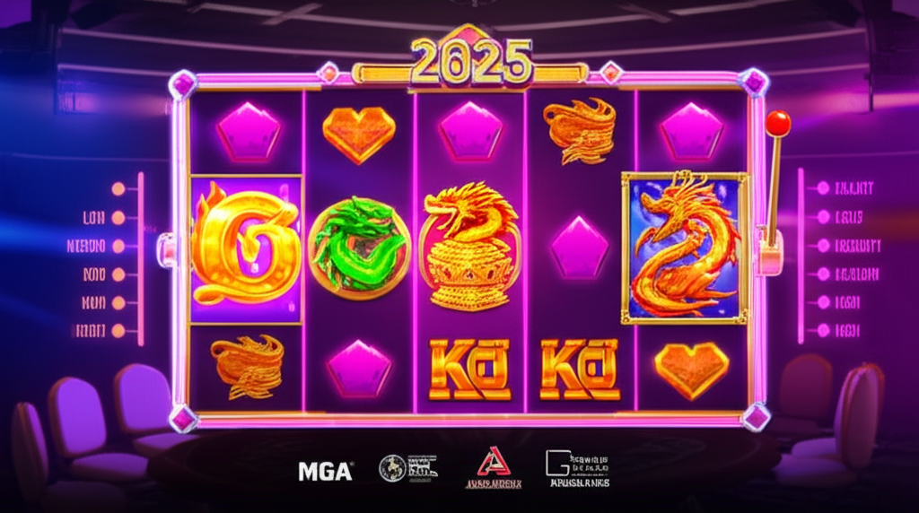 ภาพประกอบเกมสล็อต PG ใหม่ล่าสุดปี 2025 พร้อมแสดงระดับ Volatility และสัญลักษณ์ความน่าเชื่อถือจาก MGA, BMM Testlabs และ Gaming Associates