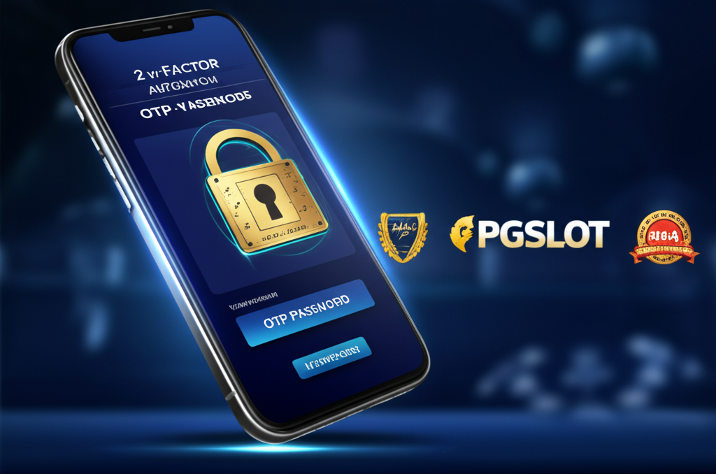 ภาพแสดงการยืนยันตัวตน 2 ขั้นตอน (2FA) บนมือถือ พร้อมโลโก้ PGSLOT และสัญลักษณ์ความปลอดภัย เพื่อเพิ่มความน่าเชื่อถือและความปลอดภัยบัญชี