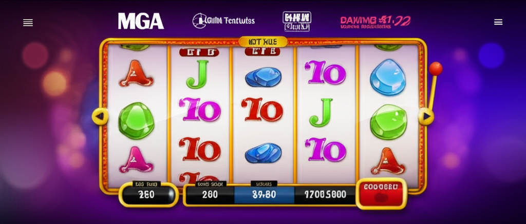 ภาพหน้าจอเกมสล็อต PG แสดงการตั้งค่า Bet Size และ Coin Value พร้อมโลโก้องค์กรรับรองความน่าเชื่อถือ MGA, BMM Testlabs และ Gaming Associates