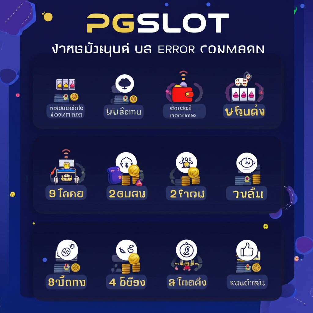 แผนภาพรหัสข้อผิดพลาดที่พบบ่อยใน PG Slot พร้อมไอคอนและคำอธิบายสั้น ๆ