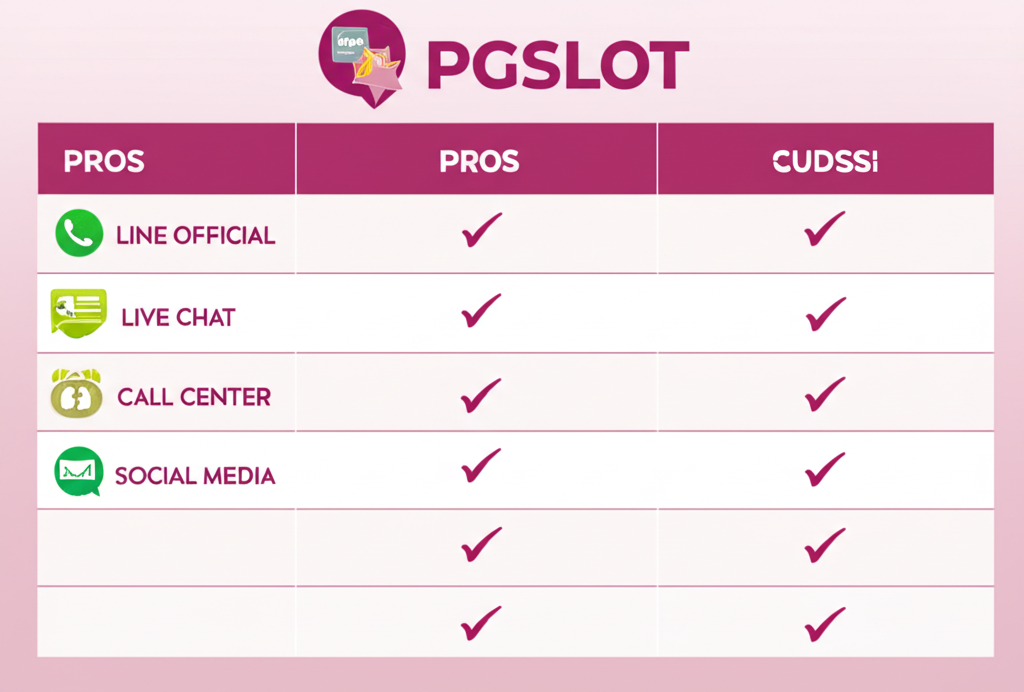 ตารางเปรียบเทียบข้อดีข้อเสียของช่องทางติดต่อฝ่ายบริการลูกค้า PGSLOT