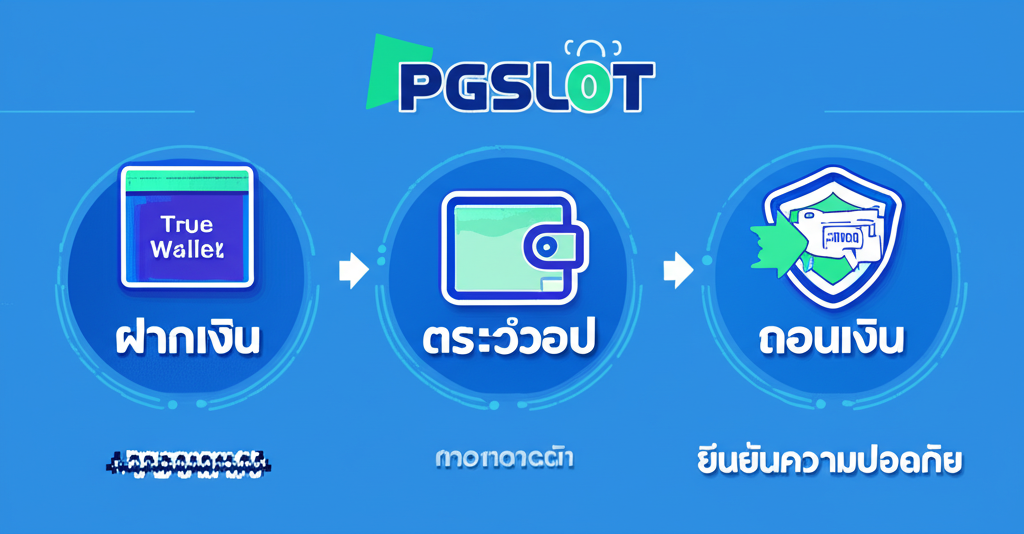 อินโฟกราฟิกแสดงขั้นตอนระบบฝาก-ถอนอัตโนมัติของ PGSLOT พร้อมระบบ Wallet และ True Wallet