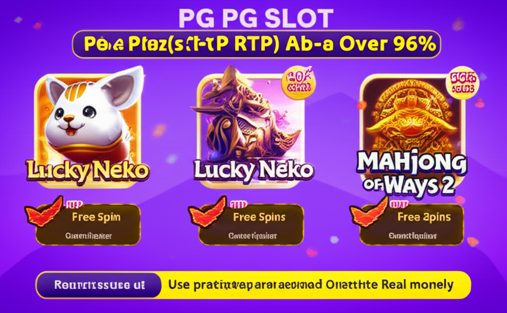 ตารางเปรียบเทียบเกมสล็อต PG ที่มี RTP สูงและฟีเจอร์โบนัสที่น่าสนใจ เช่น Lucky Neko และ Treasures of Aztec