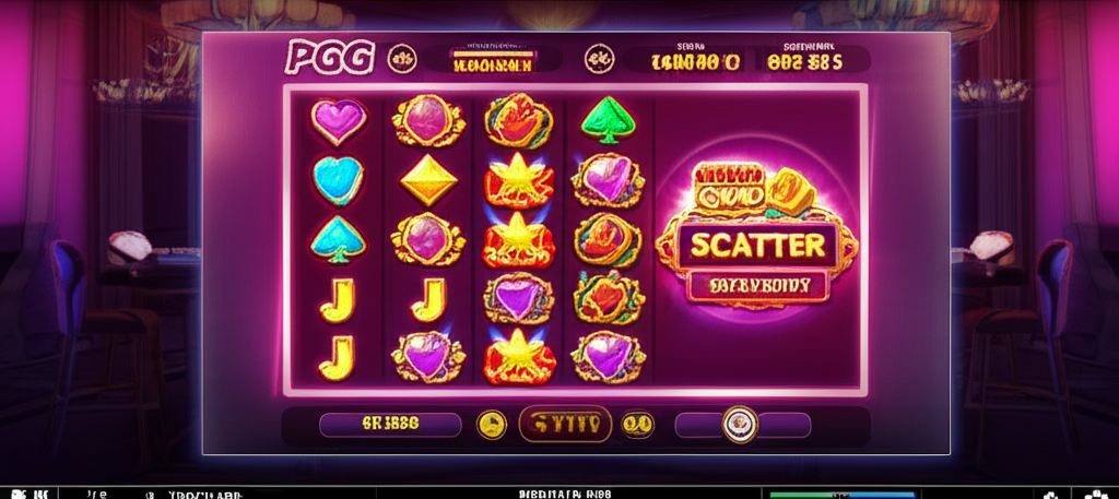 ภาพเครื่องสล็อต PG พร้อมสัญลักษณ์ Wild, Scatter, Bonus และแสดงแจ็คพอตโปรเกรสซีฟ พร้อมโลโก้การรับรองความน่าเชื่อถือ