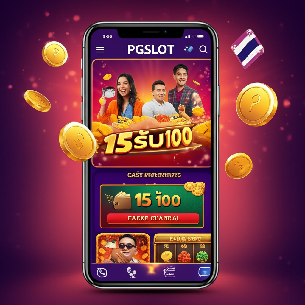 ภาพแสดงโปรโมชั่น 15 รับ 100 บนเว็บ PGSLOT พร้อมระบบฝากถอนรวดเร็วและบริการลูกค้า 24 ชั่วโมง