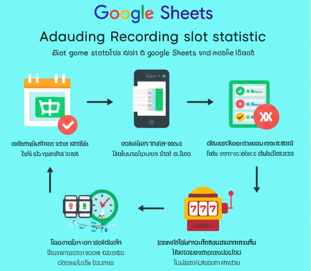 ภาพอินโฟกราฟิกขั้นตอนการบันทึกสถิติการเล่นสล็อต PG ด้วย Google Sheets และแอปมือถือ