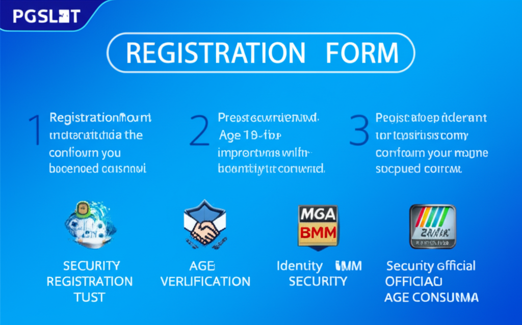 ภาพอินโฟกราฟิกขั้นตอนการสมัครสมาชิกกับ PGSLOT พร้อมการยืนยันตัวตนและใบอนุญาตความน่าเชื่อถือ
