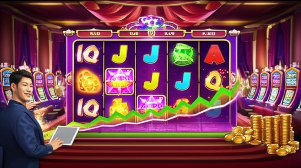 ภาพประกอบเกมสล็อต PG พร้อมกราฟแสดงความผันผวนและผู้เล่นที่วิเคราะห์ข้อมูลอย่างมั่นใจในบรรยากาศคาสิโนที่โปร่งใสและน่าเชื่อถือ