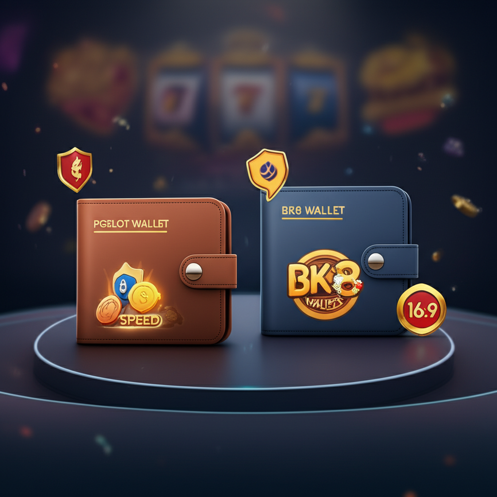 ภาพเปรียบเทียบระบบ Wallet ของ PGSLOT และ BK8 แสดงความปลอดภัย ความรวดเร็ว และโปรโมชั่นในเกมสล็อตออนไลน์