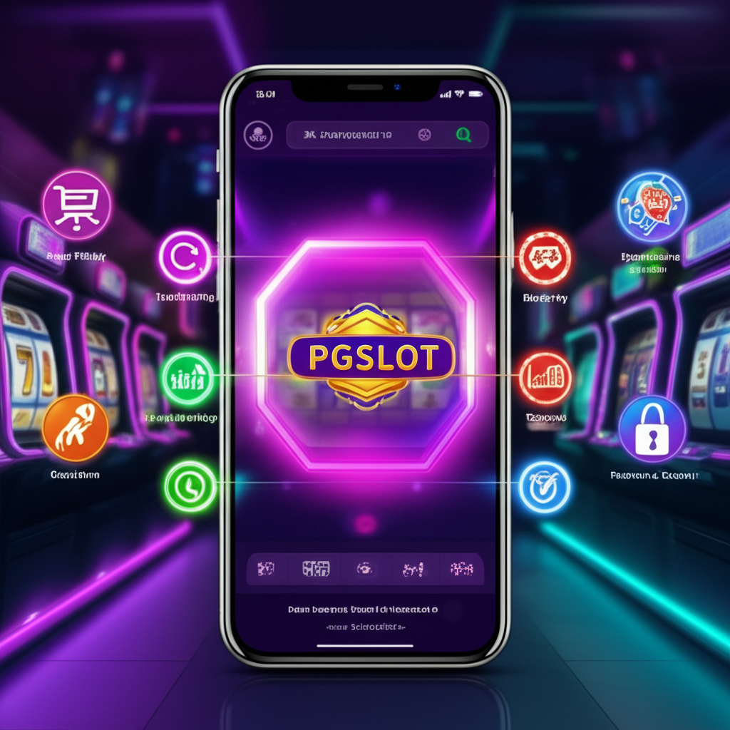 PGSLOT Wallet interface with affiliate marketing icons and slot machine background symbolizing secure and fast online gambling transactions