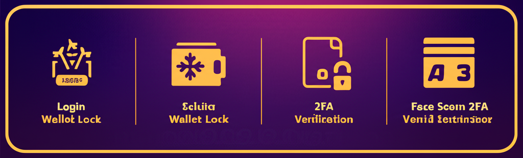 อินโฟกราฟิกขั้นตอนการเปิดใช้งาน Wallet Lock ใน PGSLOT พร้อมไอคอนยืนยันตัวตนและเมนูระบบวอเลท