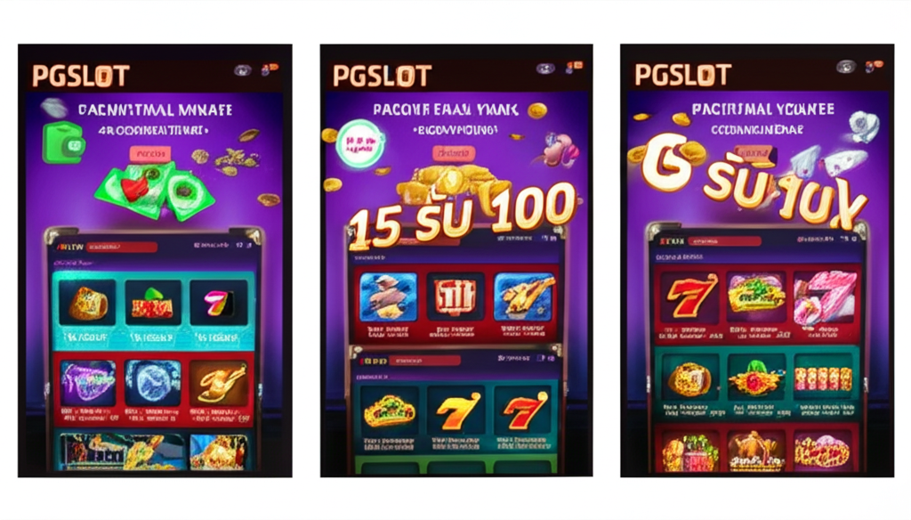 ภาพแสดงระบบ Wallet ที่ปลอดภัย โปรโมชั่น 15 รับ 100 และใบอนุญาตรับรองความน่าเชื่อถือของ PGSLOT