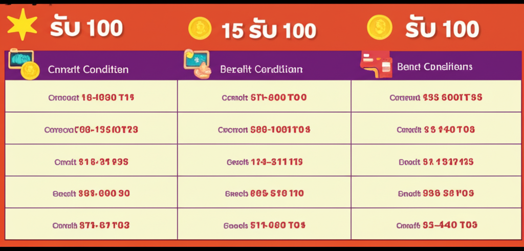 ตารางเปรียบเทียบโปรโมชั่น Wallet ยอดนิยม เช่น โปรโมชั่น 15 รับ 100 สำหรับผู้เล่น PGSLOT