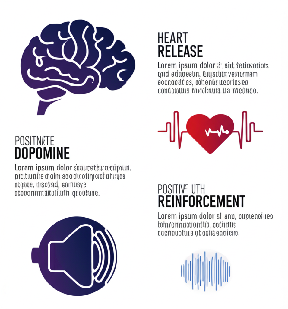 อินโฟกราฟิกแสดงกลไกทางจิตวิทยาของเสียงในเกมสล็อต เช่น การกระตุ้นโดปามีนและผลต่ออารมณ์ผู้เล่น