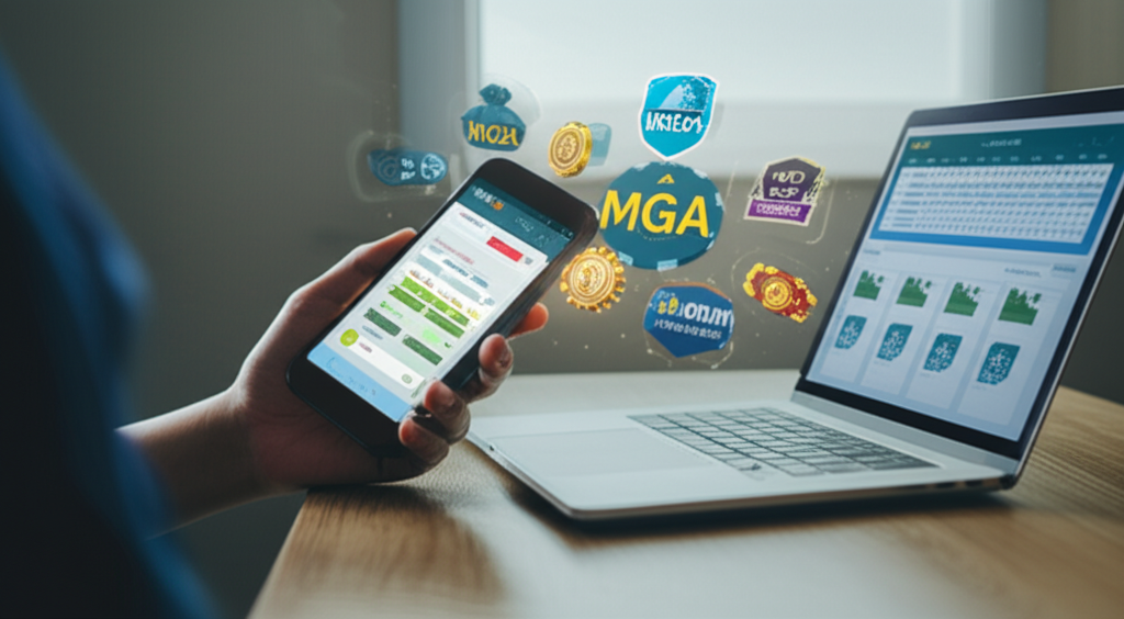 นักเล่นสล็อตออนไลน์กำลังบันทึกรายรับรายจ่ายเงินเล่นเกมอย่างมีประสิทธิภาพและปลอดภัย พร้อมสัญลักษณ์ความน่าเชื่อถือและการพนันอย่างรับผิดชอบ