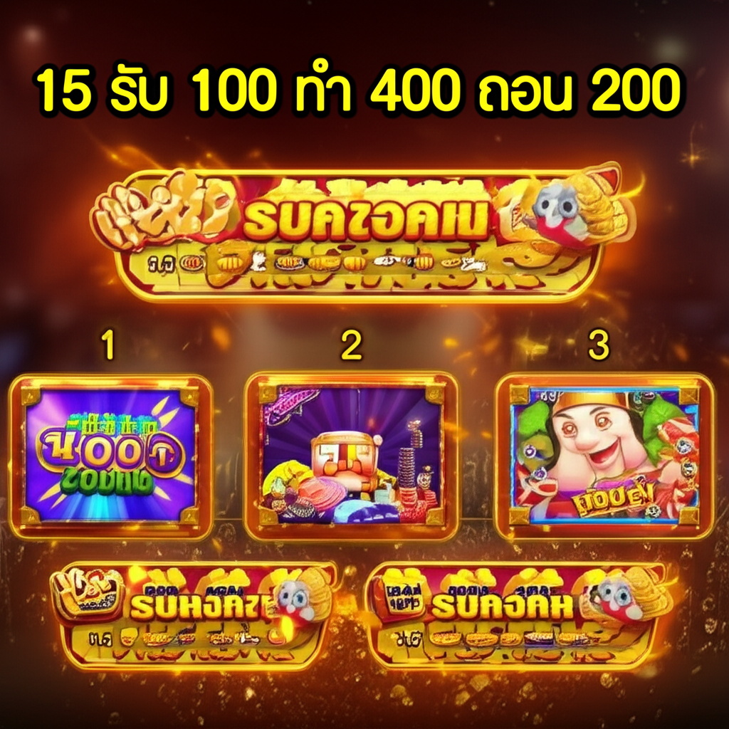 ภาพแนะนำโปรโมชั่นสล็อต 15 รับ 100 ทํา 400 ถอน 200 สำหรับผู้เล่นทุนน้อย