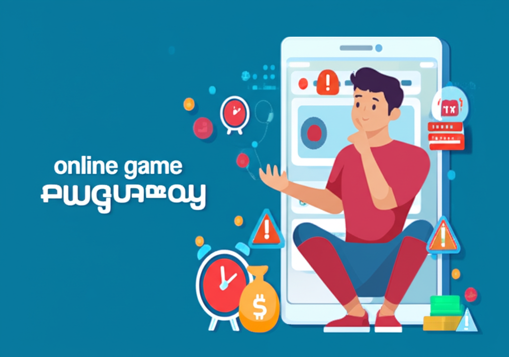 ภาพประกอบแสดงการจัดการงบประมาณเล่นสล็อตออนไลน์อย่างมีสติ พร้อมสัญลักษณ์เตือนและจิตวิทยาการควบคุมตนเอง