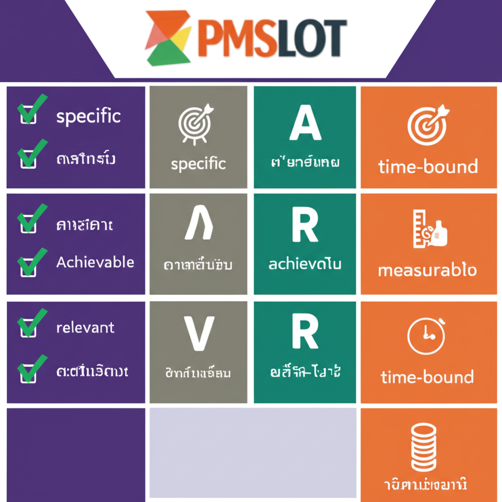 Infographic showing SMART goal setting steps for slot players to manage profits and losses responsibly with PGSLOT branding