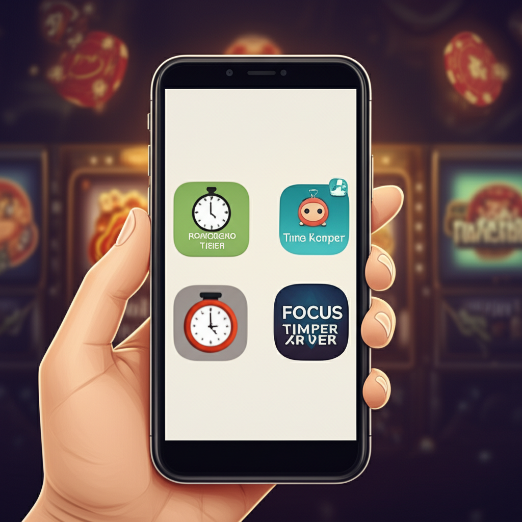 ภาพแสดงแอปจับเวลายอดนิยมสำหรับนักเล่นสล็อตออนไลน์ เช่น Pomodoro Timer และ Time Timer บนหน้าจอสมาร์ทโฟน