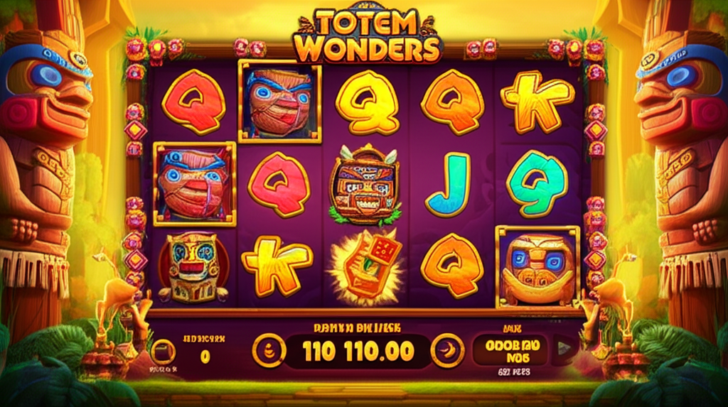 ภาพหน้าจอเกมสล็อต Totem Wonders ธีม Native American จาก PG SLOT แสดงสัญลักษณ์โทเท็มและ 10 paylines ที่โดดเด่น เหมาะสำหรับผู้เล่นมือใหม่ที่ต้องการเล่นง่ายและได้เงินจริง