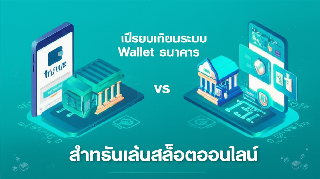 ภาพเปรียบเทียบระบบ Wallet และระบบธนาคารสำหรับการฝากถอนเล่นสล็อตออนไลน์ เน้นความปลอดภัยและความสะดวก