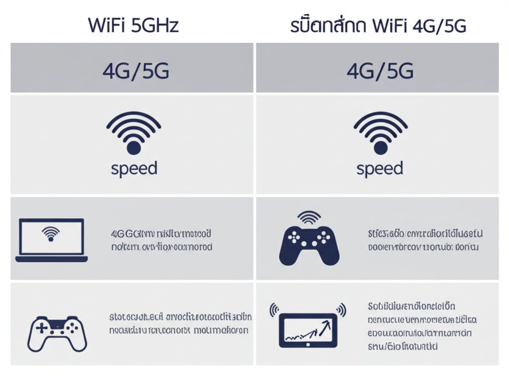 ตารางเปรียบเทียบข้อดีข้อเสียของ WiFi 5GHz และ 4G/5G สำหรับการเล่นสล็อตมือถือ
