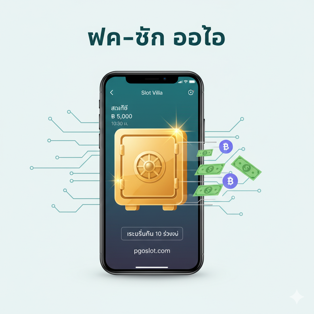 ภาพฟังก์ชันเน้น 'ฝาก-ถอน ออโต้' ด้วยตู้เซฟสีทองและสมาร์ทโฟนที่แสดงการทำธุรกรรมสำเร็จอย่างรวดเร็วภายใน 10 วินาที เน้นความปลอดภัยและความเร็ว