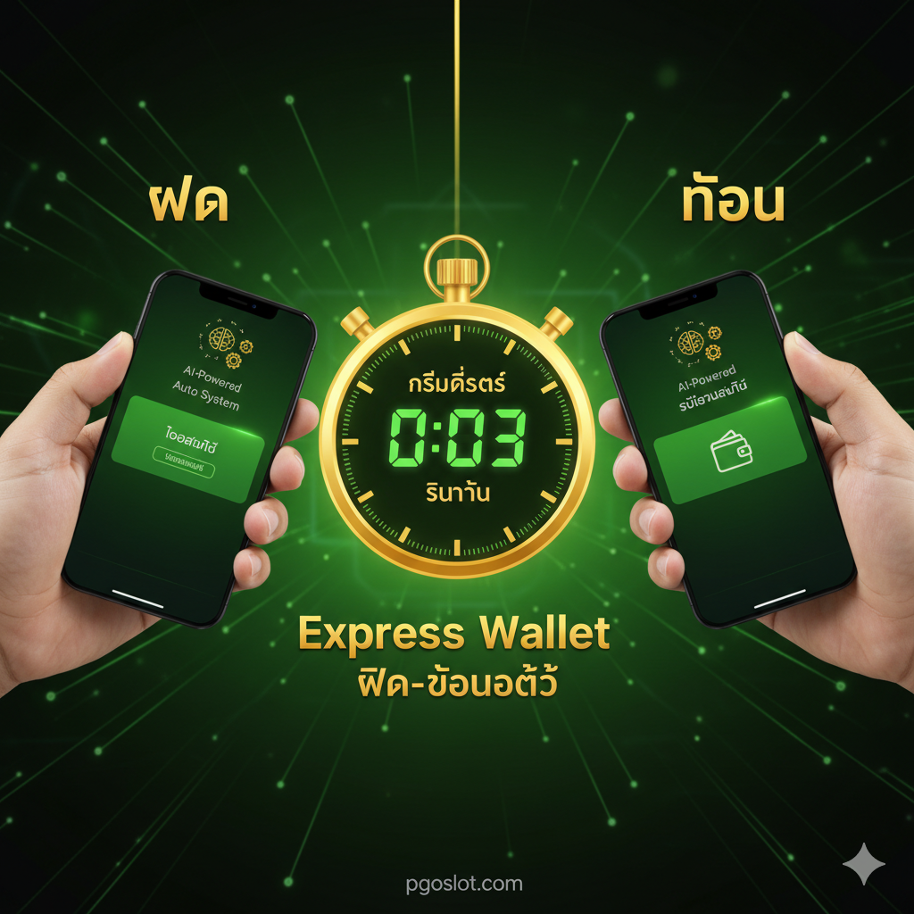 ภาพแสดงขั้นตอนการฝาก-ถอนออโต้ 3 วินาที โดยมีหน้าจอสมาร์ทโฟนแสดงการทำธุรกรรมอย่างรวดเร็วและมีตัวเลข 3 วินาทีเด่นชัด