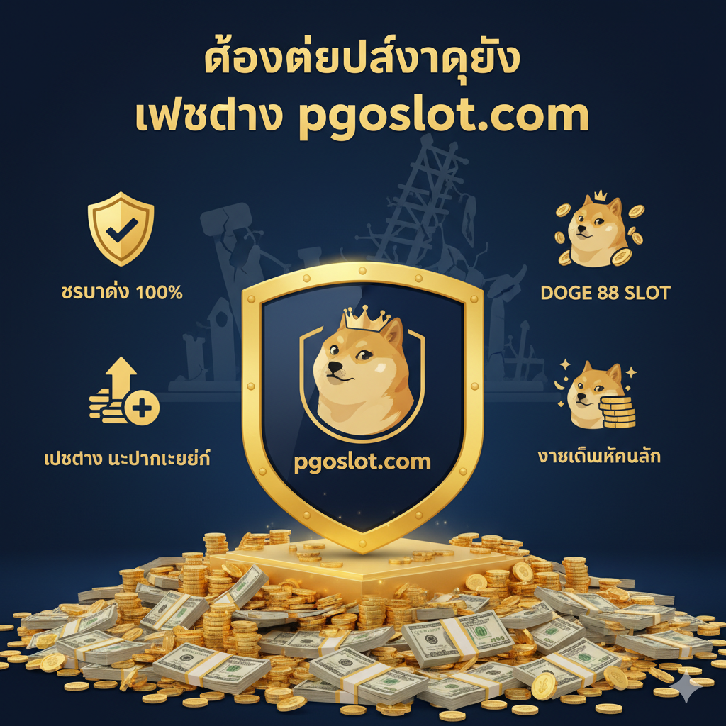 ภาพสำหรับส่วนที่เน้นข้อได้เปรียบของ 'เว็บตรง pgoslot.com' ภาพควรเป็นแนวเปรียบเทียบหรือแสดงความมั่นคง. องค์ประกอบหลักคือ โลโก้ pgoslot.com ที่ดูแข็งแกร่งและมั่นคง (อาจเป็นรูปโล่ หรือฐานรากที่มั่นคง) มีกองเงินขนาดใหญ่รองรับอยู่ด้านล่าง. ตัดกับเงาจาง ๆ ของภาพ 'เว็บเอเย่นต์' ที่ดูเปราะบางหรือมีรอยแตก. มีสัญลักษณ์เน้น 'ปลอดภัย 100%', 'เว็บตรง ไม่ผ่านเอเย่นต์', และ 'จ่ายเต็มหลักล้าน' เป็นไอคอนขนาดเล็กอยู่รอบ ๆ โลโก้หลัก. โทนสีควรเป็นสีน้ำเงินเข้มและสีทองเพื่อแสดงถึงความเป็นมืออาชีพและความน่าเชื่อถือ.