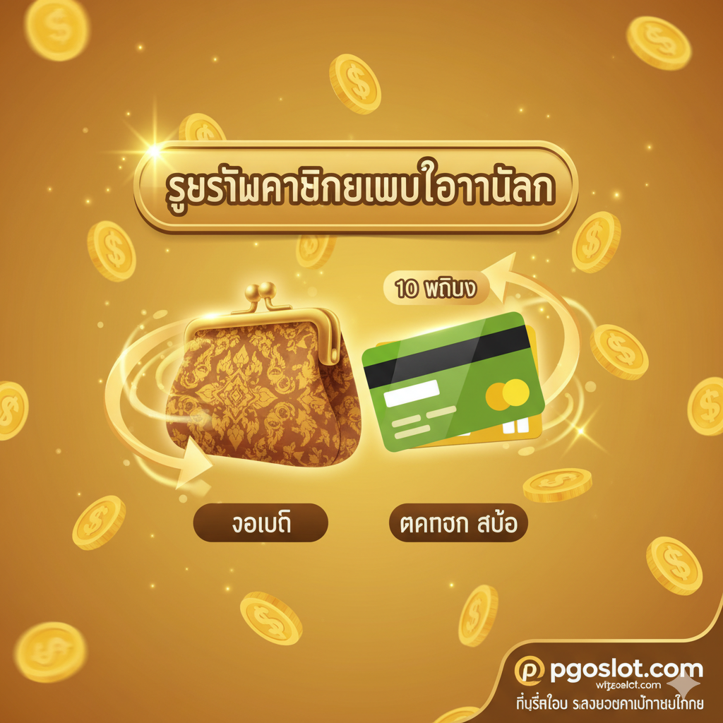 优势特点图，突出'ระบบการเงินแบบท้องถิ่น (Local Payment Advantage)' 和 'วอเลท' (True Wallet) 以及 'ฝากถอน ออโต้'（本地支付、True Wallet、自动存取款）。ภาพควรแสดง泰国风格的钱包（Wallet icon）和银行卡图标，与一个高速旋转的箭头（象征速度）和**'10 วินาที'（10秒）的文字结合。พื้นหลังสามารถมี金色硬币ไหลเข้าหรือไหลออกจากไอคอนการชำระเงินเหล่านี้ เพื่อเน้นย้ำถึงความเป็นท้องถิ่น** ความรวดเร็ว และความสะดวกในการทำธุรกรรม โดยเน้นย้ำถึงข้อได้เปรียบทางการเงินพิเศษของ pgoslot.com
