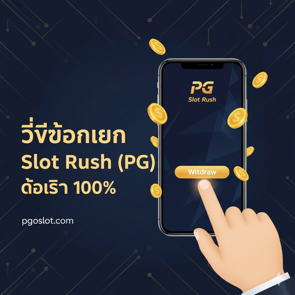 ภาพขั้นตอนการทำรายการแบบเรียบง่ายและเป็นลำดับขั้นตอน แสดงขั้นตอนที่สำคัญที่สุด 3-4 ขั้นตอนในรูปแบบของ infographic เช่น Step 1: Login, Step 2: กดปุ่ม 'ถอนเงิน', Step 3: ใส่จำนวนเงิน, และ Step 4: เงินเข้าบัญชี ใช้ไอคอนที่ชัดเจนสำหรับแต่ละขั้นตอน (เช่น รูปกุญแจ, รูปลูกศรชี้ลง, รูปธนบัตร) จัดวางในแนวตั้งหรือแนวนอนโดยมีลูกศรนำทางระหว่างขั้นตอน ใช้พื้นหลังสีอ่อนและตัวอักษรสีเข้มเพื่อให้ดูสะอาดตาและเน้นความง่ายในการทำตามคู่มือถอนเงิน