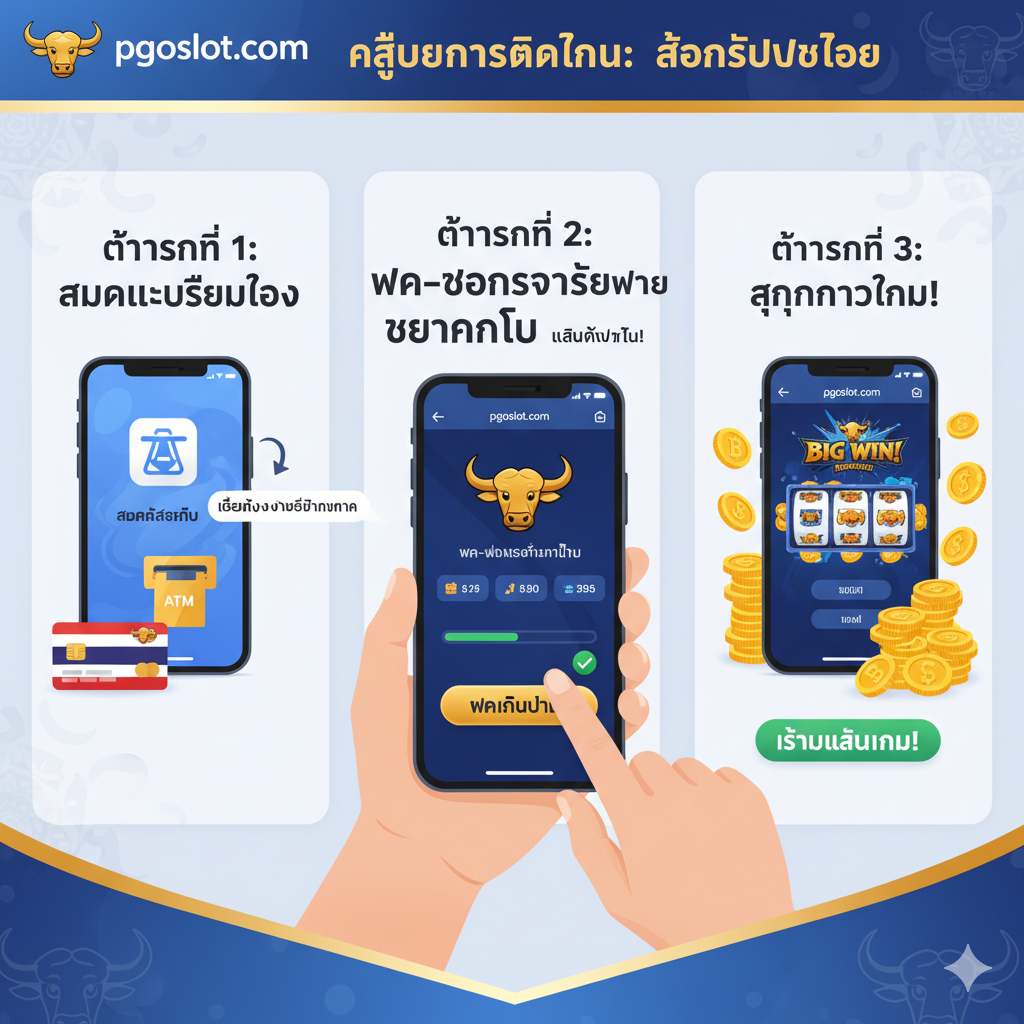 一张展示移动端游戏体验的功能图。画面主体是一个高端智能手机的特写（模拟iOS或Android界面），屏幕上是Buffalo Slots主题的游戏界面，有“1024 Ways to Win”等元素。手机下方是“无需下载 (ไม่ต้องดาวน์โหลด)” 和 “เล่นเงินจริง (เล่นเงินจริง)” 的图标或文字。整体风格干净现代，强调Mobile-First UX、速度和跨平台兼容性，背景可有流畅的线条象征无缝连接。