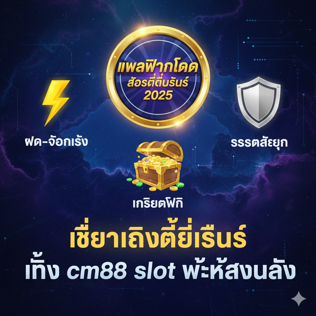 ภาพสรุปปิดท้ายที่สร้างแรงบันดาลใจและให้ความรู้สึกของการเป็นผู้ชนะ สไตล์ไดนามิกและพาวเวอร์ฟูล โทนสีน้ำเงิน-ทอง ภาพคนกำลังชูมือฉลองชัยชนะ (หรือไอคอนถ้วยรางวัล) บนหน้าจอขนาดใหญ่ที่มีชื่อ 'PGOSLOT' พร้อมแสงไฟสปอตไลท์ สื่อถึงการตัดสินใจที่ถูกต้องในการเลือกแพลตฟอร์มที่ดีที่สุด มีข้อความสรุปเด่น ๆ เช่น 'ทางเลือกที่ดีที่สุดในปี 2025' และ 'ทิ้งความไม่มั่นคงของ CM88 SLOT ไว้ข้างหลัง' เพื่อกระตุ้นให้ผู้เล่นดำเนินการทันที พร้อมลูกศรชี้ไปยังโลโก้ PGOSLOT เพื่อตอกย้ำแบรนด์