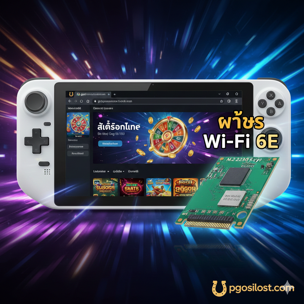 ภาพสรุปและปิดท้ายที่เน้นย้ำถึงผลลัพธ์: ภาพรวมของอุปกรณ์เกมมิ่งพกพา (เช่น Steam Deck หรือ ROG Ally) ที่กำลังเล่นเกม 'สล็อตออนไลน์' บนเว็บไซต์ pgoslot.com อย่างคมชัดและรวดเร็ว (แสดงในหน้าจอ) ถัดจากอุปกรณ์มีโมดูล M.2 2230 Key E Card วางอยู่ข้างๆ อย่างโดดเด่น มีคำว่า 'Wi-Fi 6E READY' ลอยอยู่เหนือการ์ด เน้นการใช้สีสว่างและมีพลังเพื่อสื่อถึง 'ความคุ้มค่าของการลงทุน' และ 'โอกาสในการทำเงิน' องค์ประกอบทั้งหมดเชื่อมโยงอย่างลงตัวเพื่อกระตุ้นให้ผู้ใช้ไปที่ pgoslot.com ทันทีที่การอัปเกรดเสร็จสิ้น