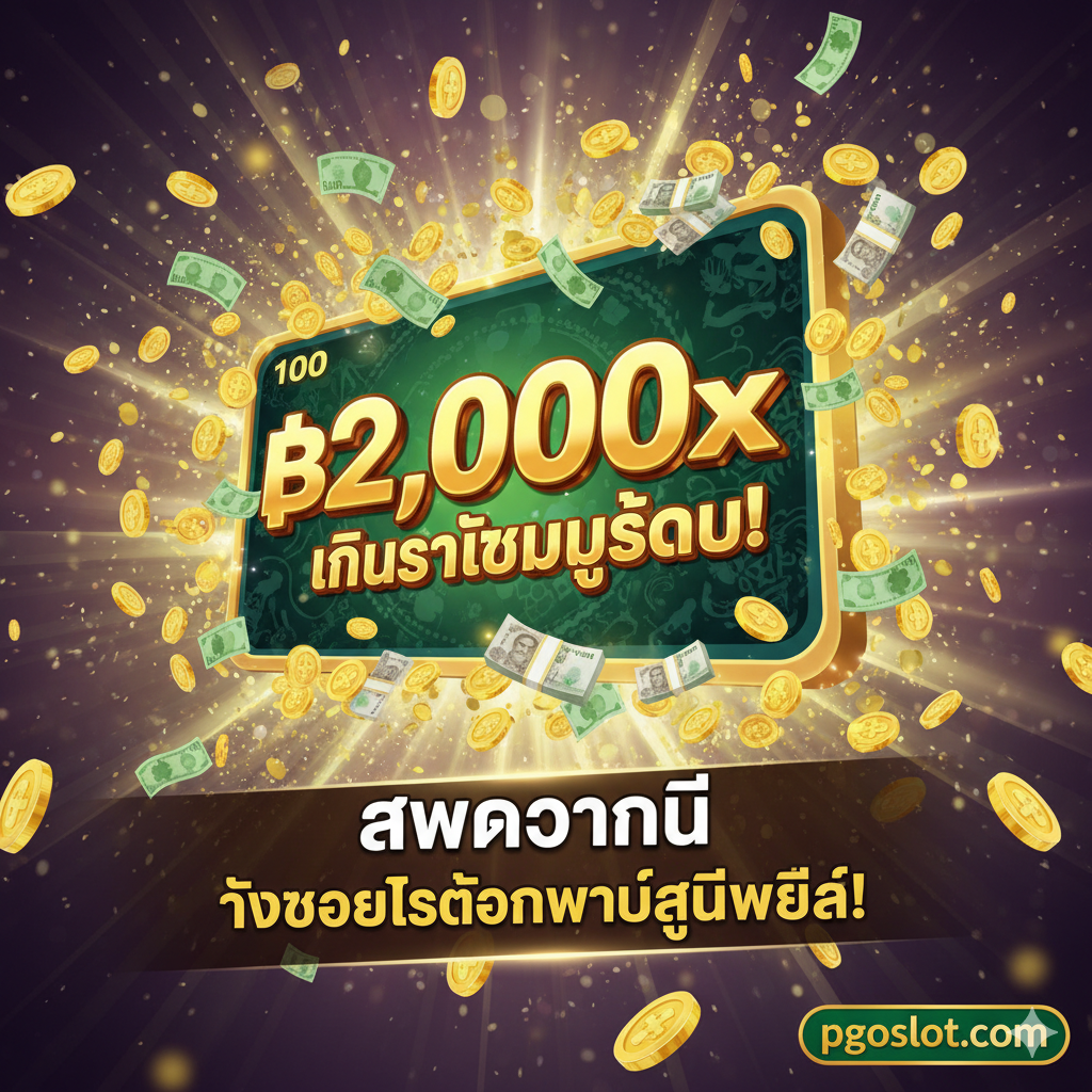 重點展示核心功能'Pot Pays'（Instant Cash Jackpot）。圖片主體是一個5x3的老虎機界面截圖或模擬圖，其中有9個หม้อทองคำ (Pot Scatter) 散落在不同的位置上，9個金罐發出耀眼的光芒。在屏幕側邊或上方醒目地展示文字：'2,000x MAX WIN' 和 'Pot Pays - จ่ายทันทีไม่ต้องรอ!'。整體色彩飽和度高，金色光芒四射，突出即時大獎的興奮感。