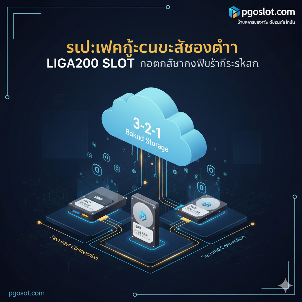 ภาพสรุปเน้นเรื่อง 'การกู้คืนข้อมูล' และ 'ความมั่นคงทางดิจิทัล' ในระยะยาวตามคำแนะนำ ภาพประกอบควรแสดงถึงแนวคิด '3-2-1 Backup Rule' โดยมีเมฆ (Cloud Storage) สื่อถึงการจัดเก็บนอกสถานที่ และฮาร์ดไดรฟ์หลายตัว (สื่อถึงข้อมูล 3 ชุด บนสื่อ 2 ประเภท) เชื่อมต่อกันด้วยเส้นที่ปลอดภัย (Secured Connection) เน้นที่ภาพการสำรองข้อมูลที่ถูกเก็บไว้อย่างปลอดภัยและสามารถกู้คืนได้ง่าย สไตล์ภาพควรเป็นแบบ Technology/Cybersecurity Art ที่แสดงให้เห็นถึงการจัดระเบียบและการปกป้องข้อมูลอย่างครบวงจร