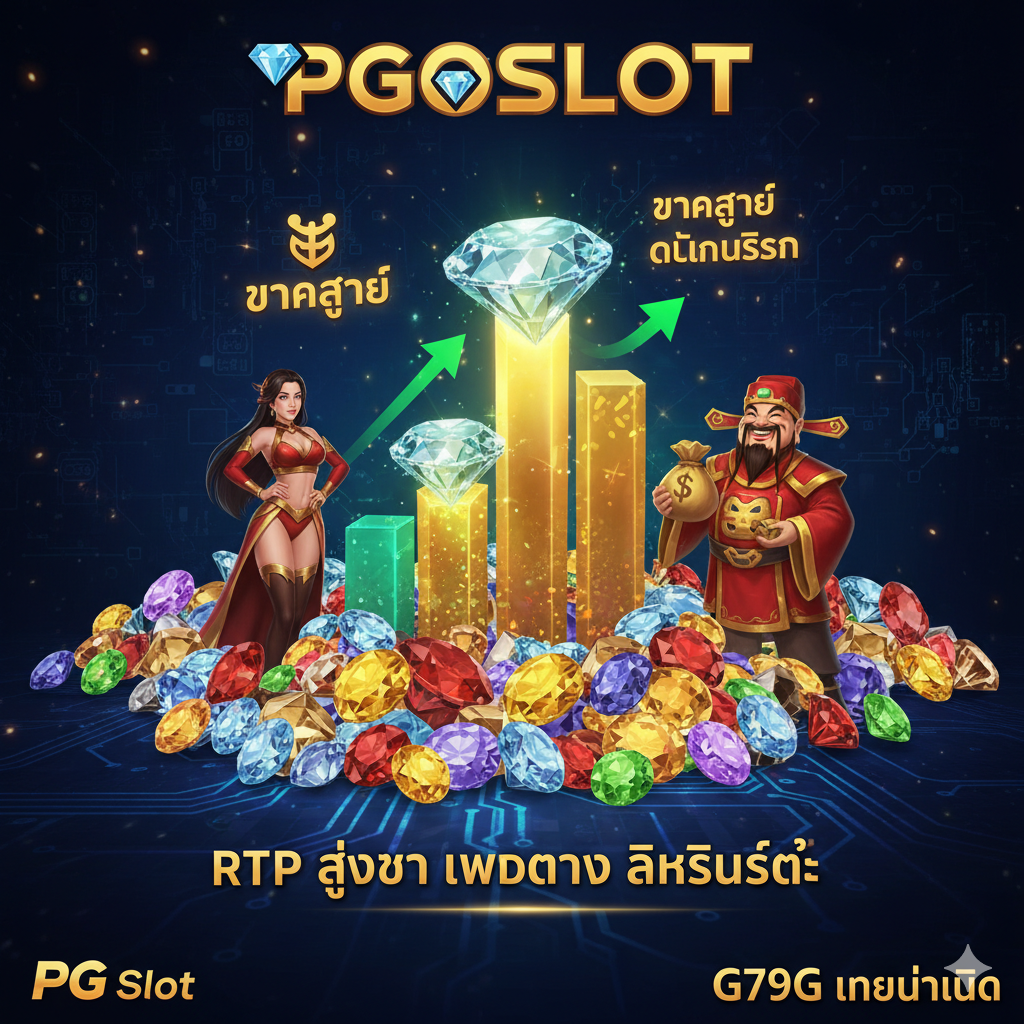 ภาพแสดงจุดแข็งและข้อได้เปรียบของ PGOSLOT เหนือคู่แข่งในเรื่อง 'สล็อต PG แตกง่าย' โทนสีเข้มและทรงพลัง เน้นกราฟแท่งที่มีค่า RTP พุ่งสูงขึ้น หรือสัญลักษณ์ 'High Payout' และ 'Guaranteed Win' มีตัวละครเด่นจากเกมสล็อต PG (เช่น สาวถ้ำ, ไฉ่ซิงเอี๊ยะ) พร้อมเพชรหรืออัญมณีล้ำค่ากองอยู่รอบๆ ภาพควรมีคำว่า 'RTP สูงกว่า' และ 'เว็บตรง ลิขสิทธิ์แท้' อย่างชัดเจน เพื่อเน้นย้ำความน่าเชื่อถือและโอกาสชนะที่มากกว่า G79G