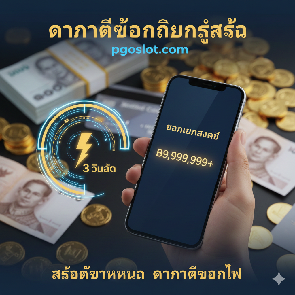 优势特点图，重点突出'ฝาก-ถอน Auto'和'Maxwin เต็มจำนวน'。画面左侧是一叠厚厚的现金或金币，右侧是一个高科技感的手机界面，界面上显示着一个巨大的'Transaction Successful'（交易成功）和'Withdrawal within 30 Seconds'（30秒内提款）的通知。用快速的动态线条和光效连接金钱和手机界面，象征提款的快速和便捷。色彩明亮，以绿色和蓝色为主，传达安全、高效和可信赖的网站形象，强调用户可以立即获得Maxwin的奖金。